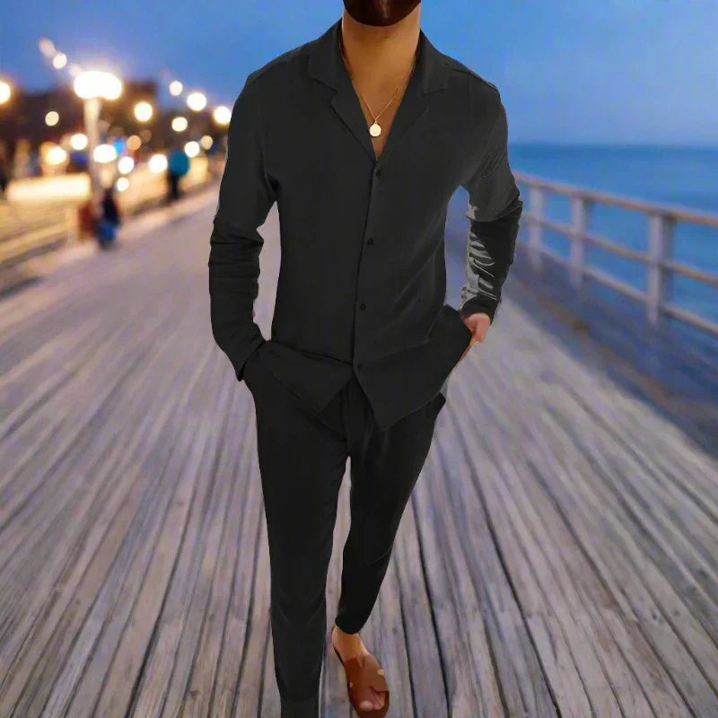 Xeron | Men’s Casual Long Sleeve Shirt and Trousers Set