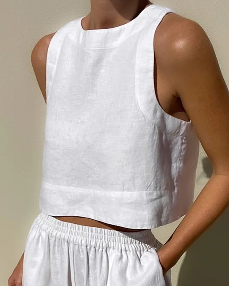 Belinas | Women’s Two-Piece Linen Wide-Leg Set