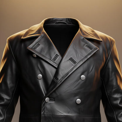 Thorne | Men’s Premium Leather Double-Breasted Overcoat