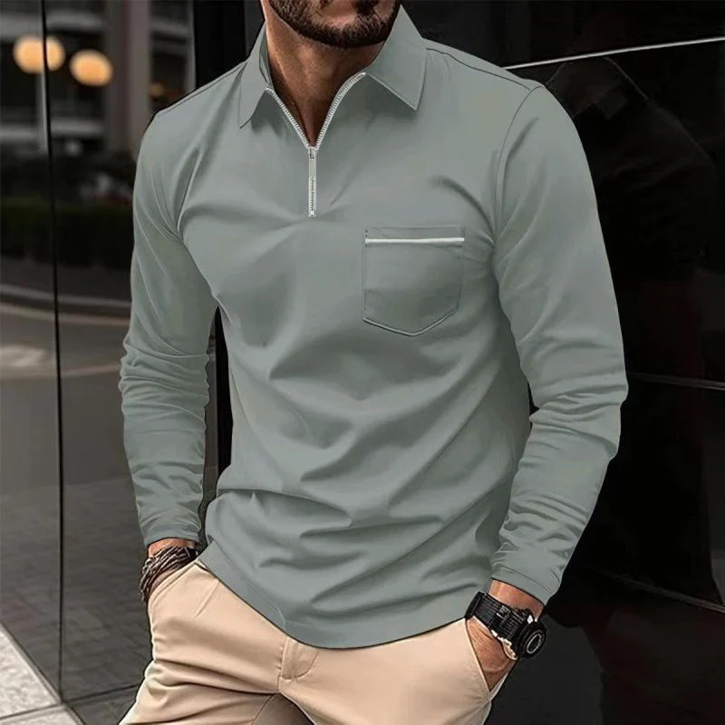 Mireo | Men’s Long Sleeve Zip Polo Shirt