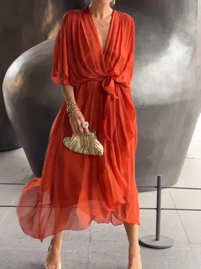 Narissa | Women’s Wrap Tie Waist Midi Dress