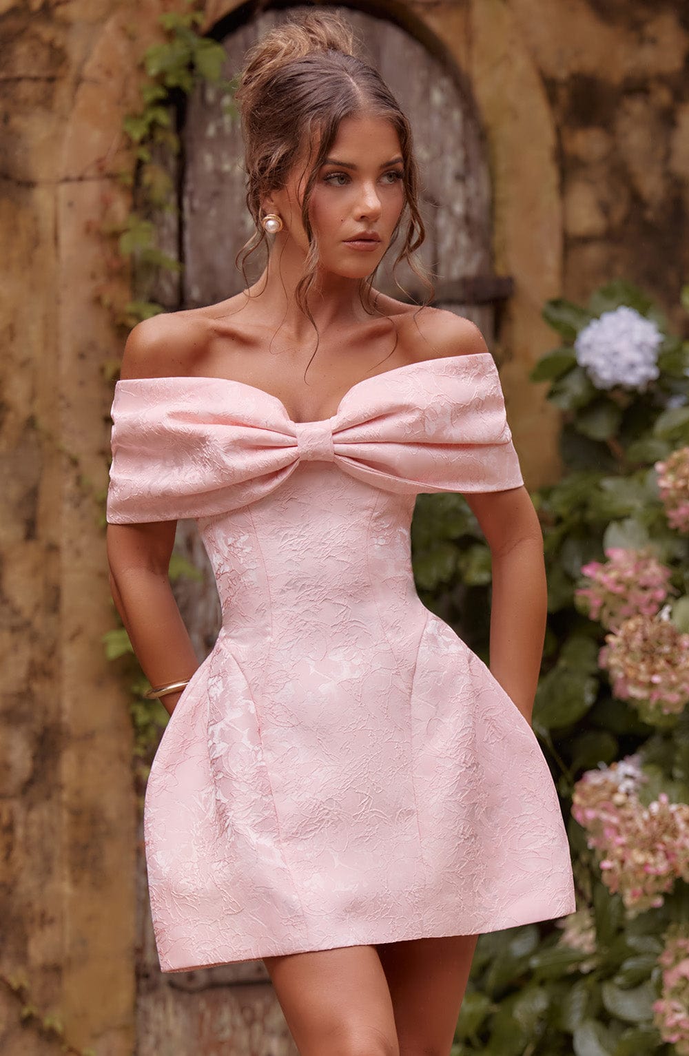 Glorie | Women’s Off-Shoulder Bow Bardot Mini Dress