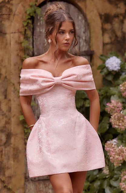 Glorie | Women’s Off-Shoulder Bow Bardot Mini Dress