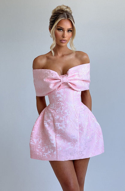 Glorie | Women’s Off-Shoulder Bow Bardot Mini Dress